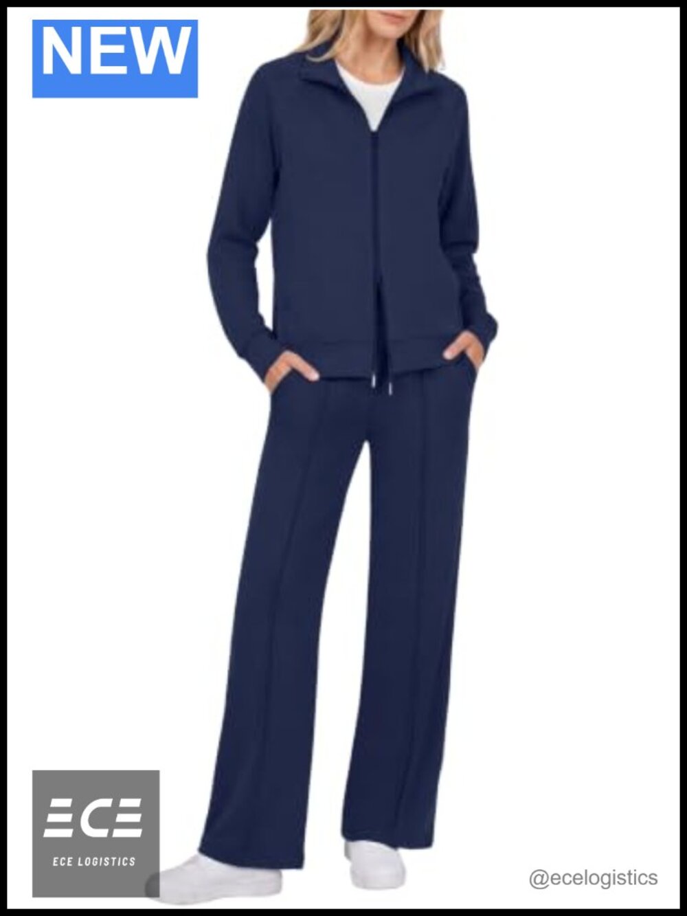 2 Piece Tracksuit Set Mock Neck Zip Up Sweatsuit Wide Leg Pants Travel Lounge